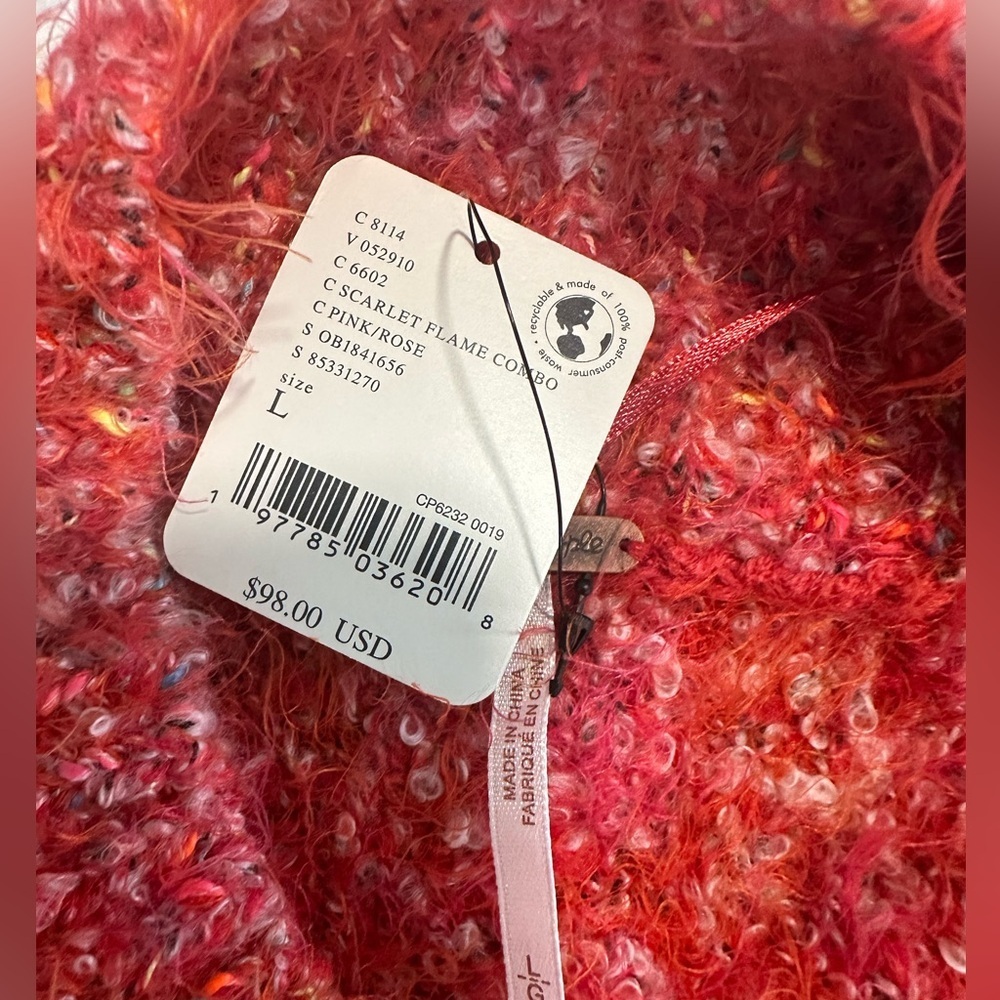 NWT Free People Stardust Pullover Sweater L Red Fuzzy Cropped Mock Neck Cozy Boh - Picture 9 of 11